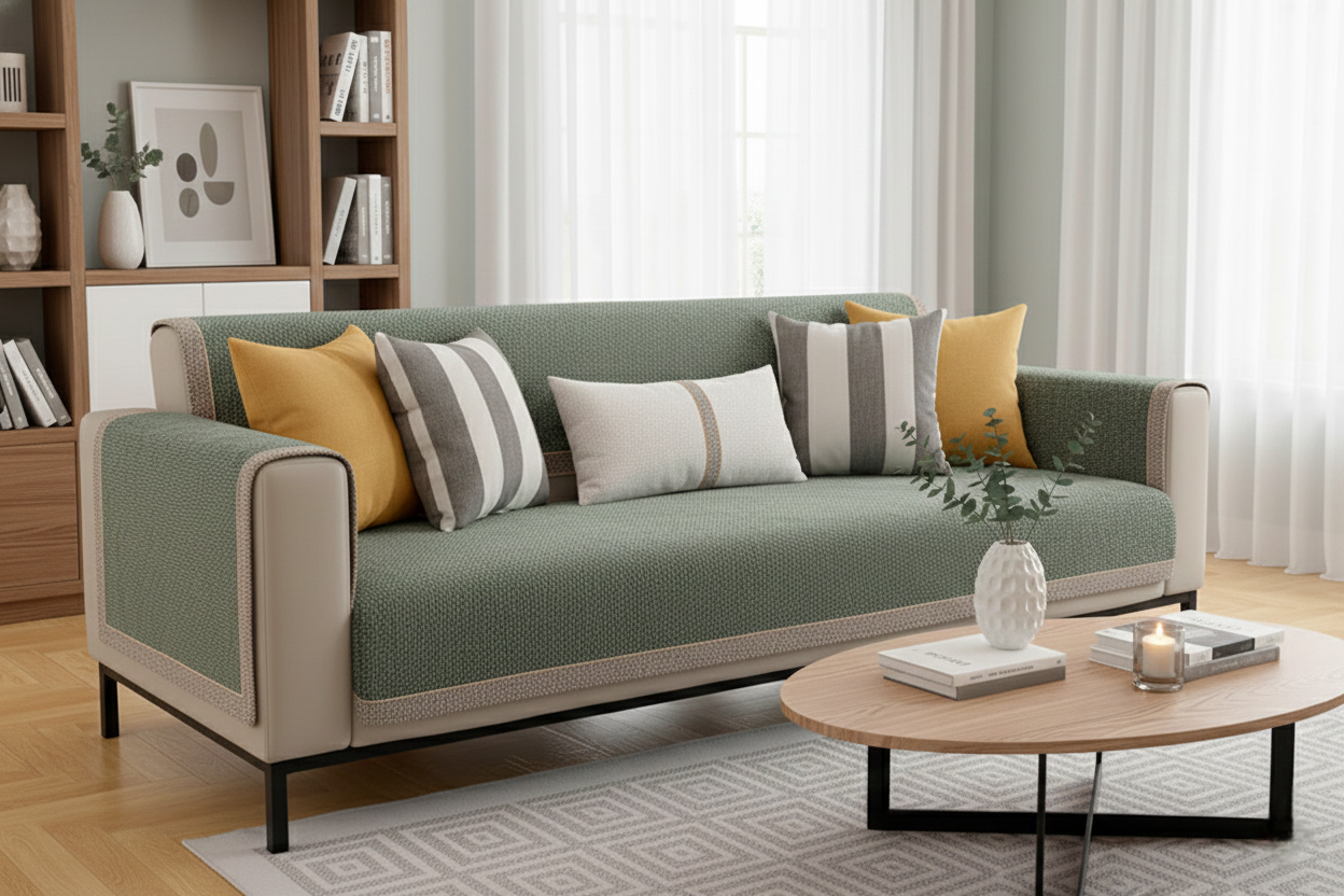 Luxury Chenille Sofa Cover with Elegant Tweed Texture