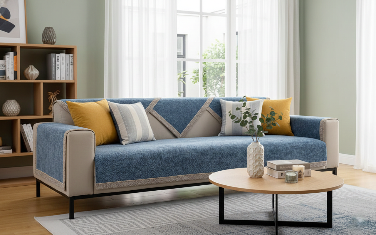 Luxury Chenille Sofa Cover with Elegant Tweed Texture