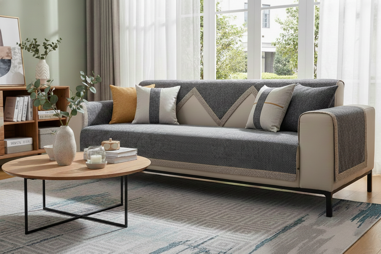 Luxury Chenille Sofa Cover with Elegant Tweed Texture