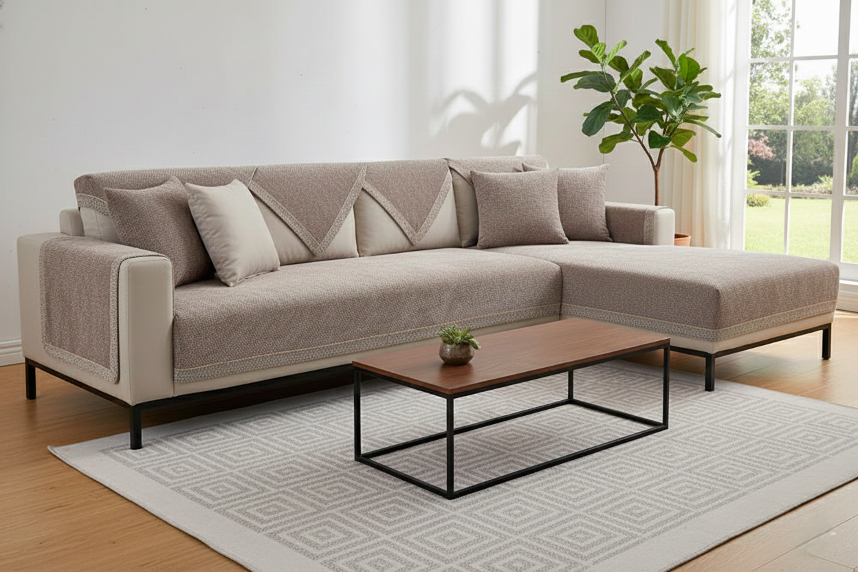 Luxury Chenille Sofa Cover with Elegant Tweed Texture