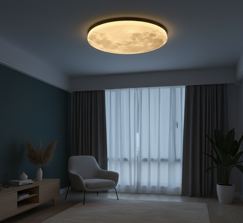 Minimalist Moon Round LED Ceiling Light with Warm Ambient Glow