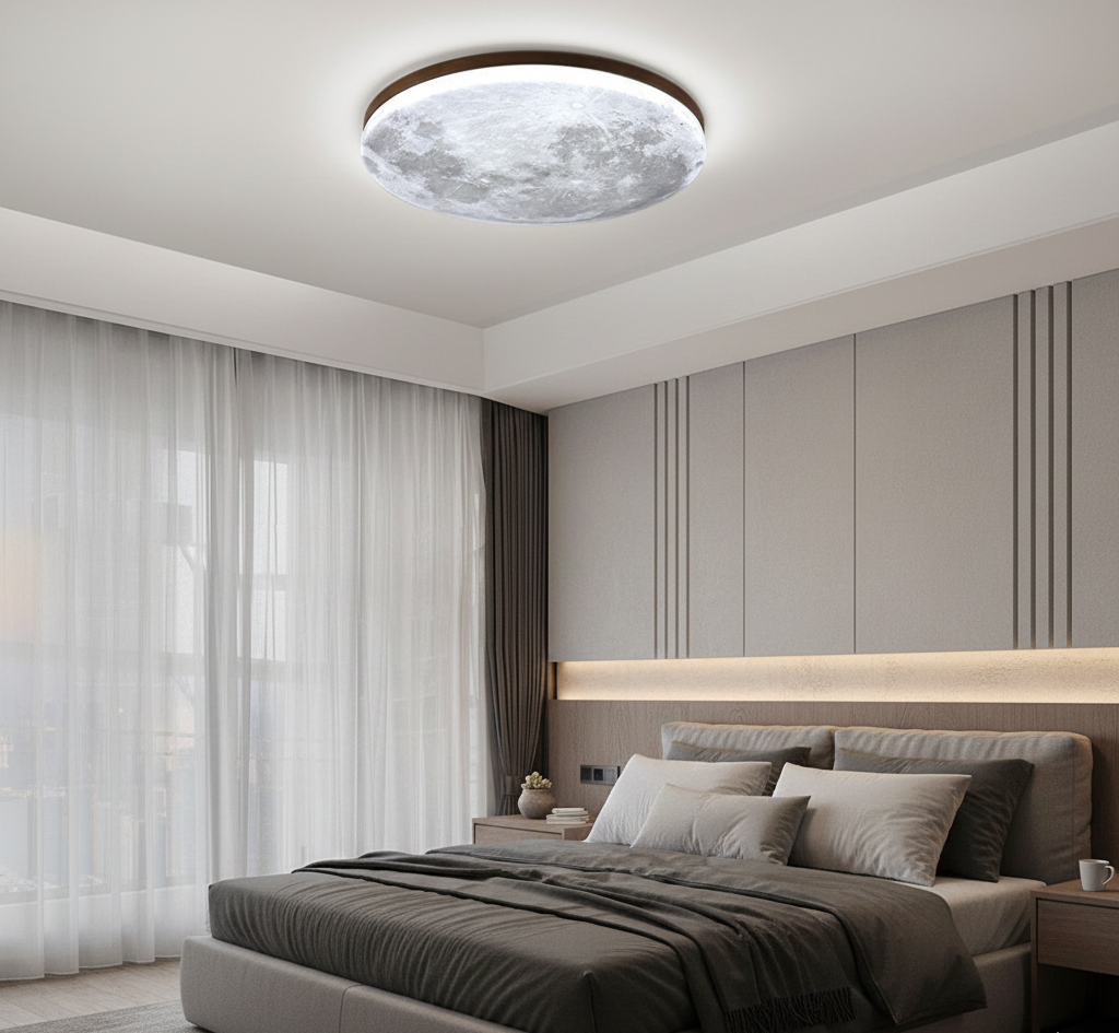 Minimalist Moon Round LED Ceiling Light with Warm Ambient Glow