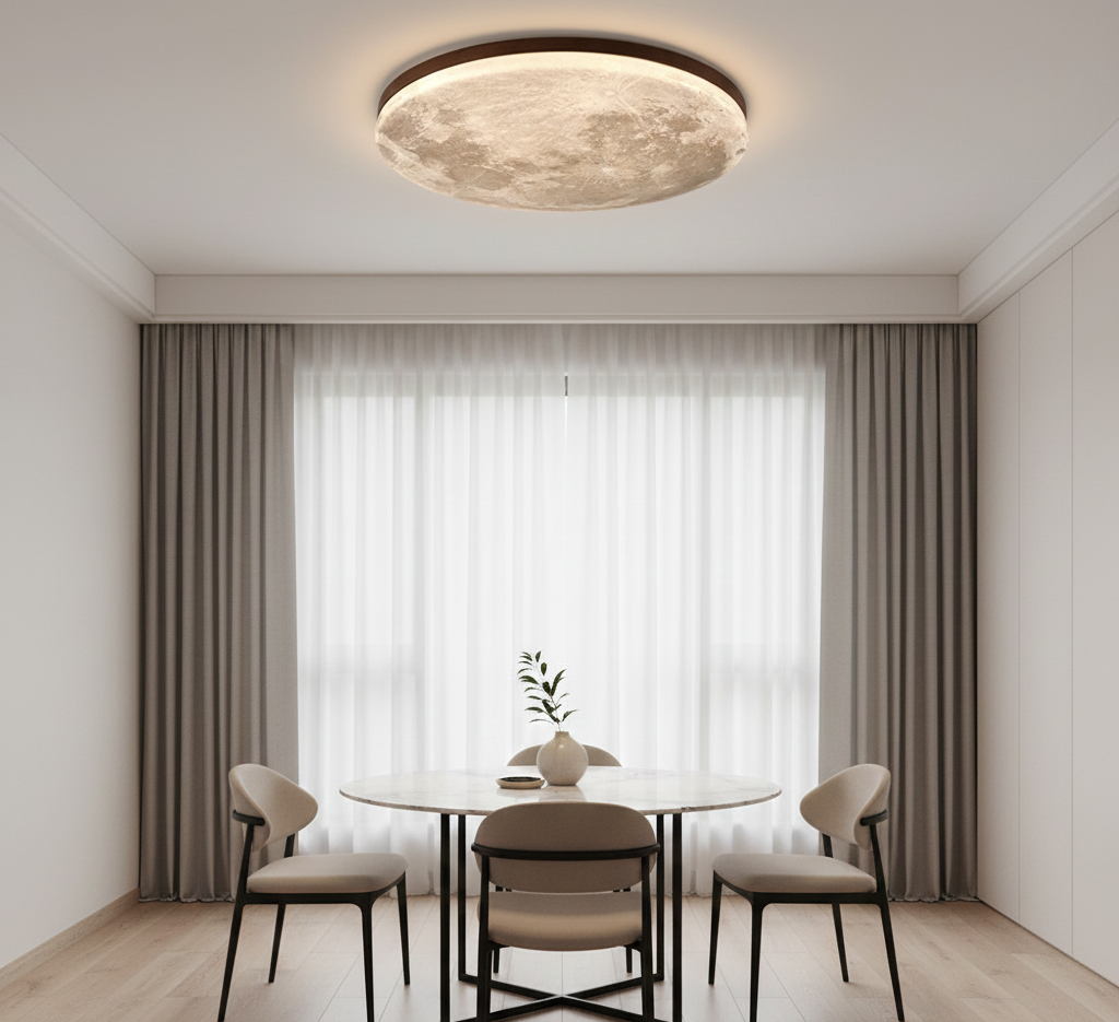 Minimalist Moon Round LED Ceiling Light with Warm Ambient Glow