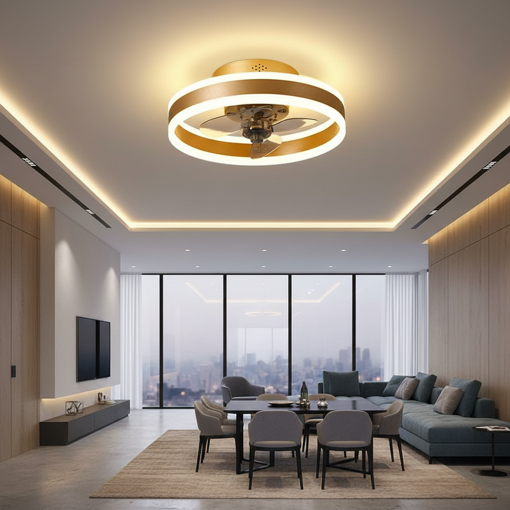 Modern Circular Ceiling Fan Light with Dimmable LED Ambience