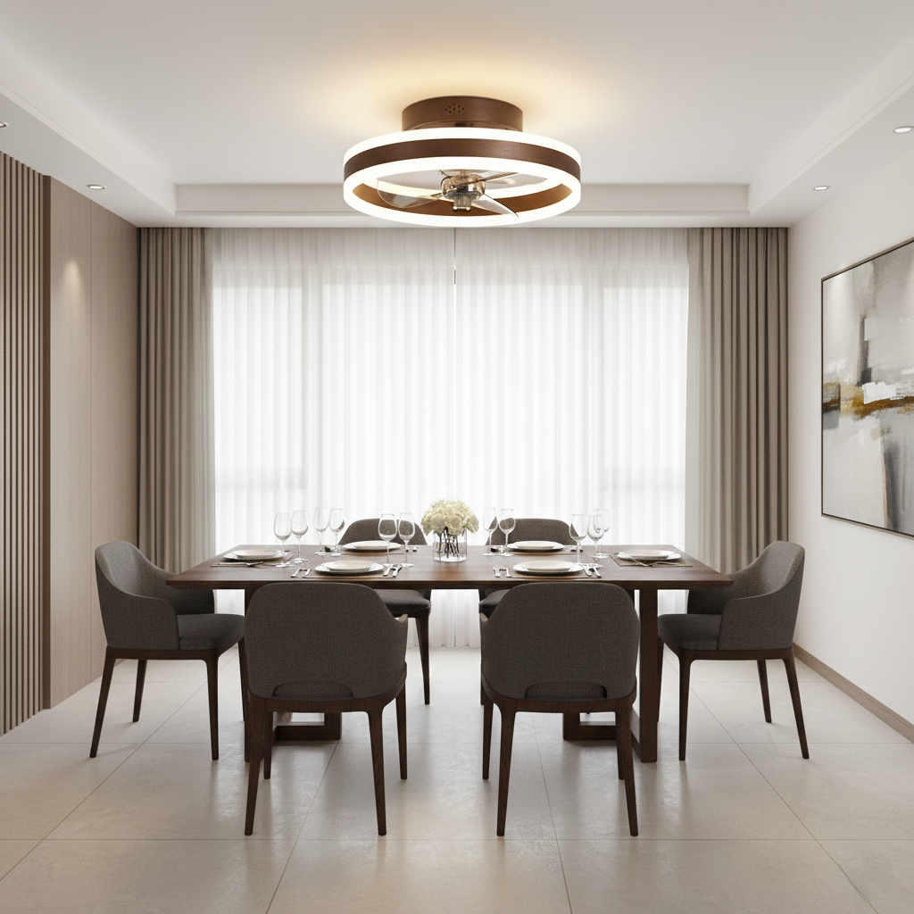 Modern Circular Ceiling Fan Light with Dimmable LED Ambience