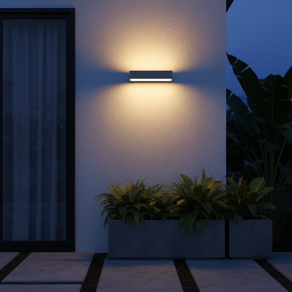 Contemporary Stainless Steel Outdoor Wall Light with Linear LED Glow