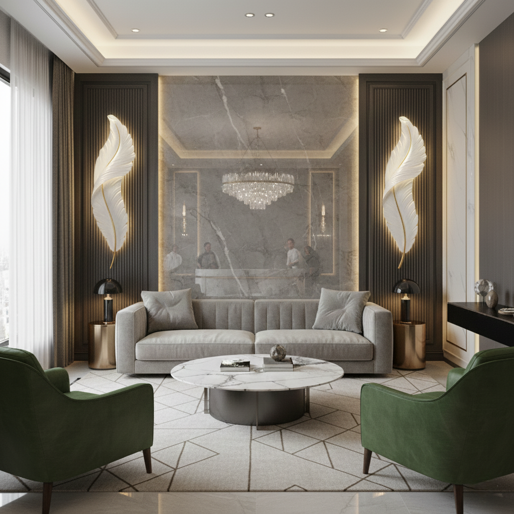 Hand-Carved Feather Wall Sconce with Gold Accents