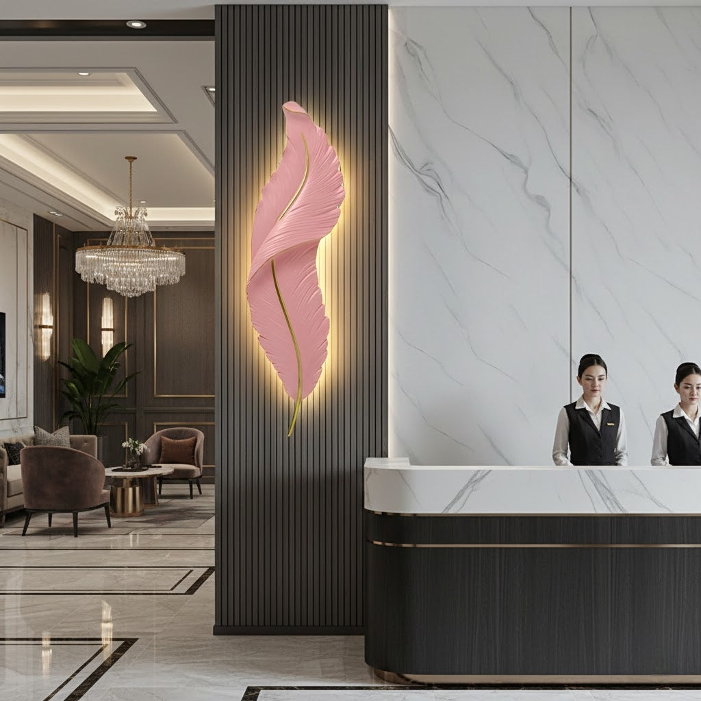 Hand-Carved Feather Wall Sconce with Gold Accents