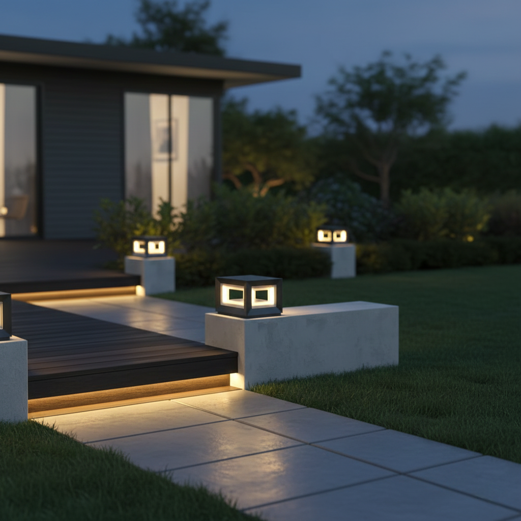 Hollow Solar Fence Post Light with Layered Modern Design