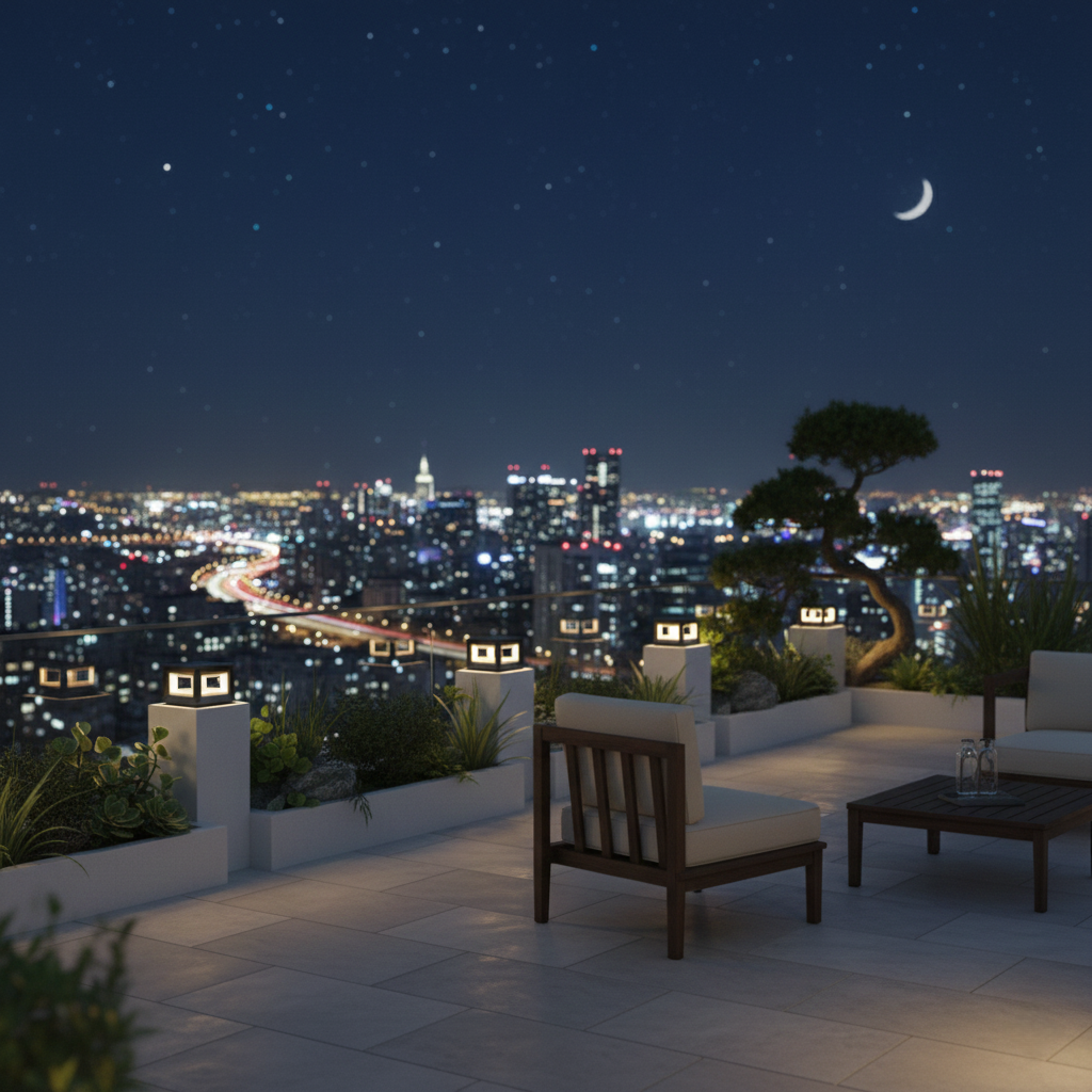 Hollow Solar Fence Post Light with Layered Modern Design