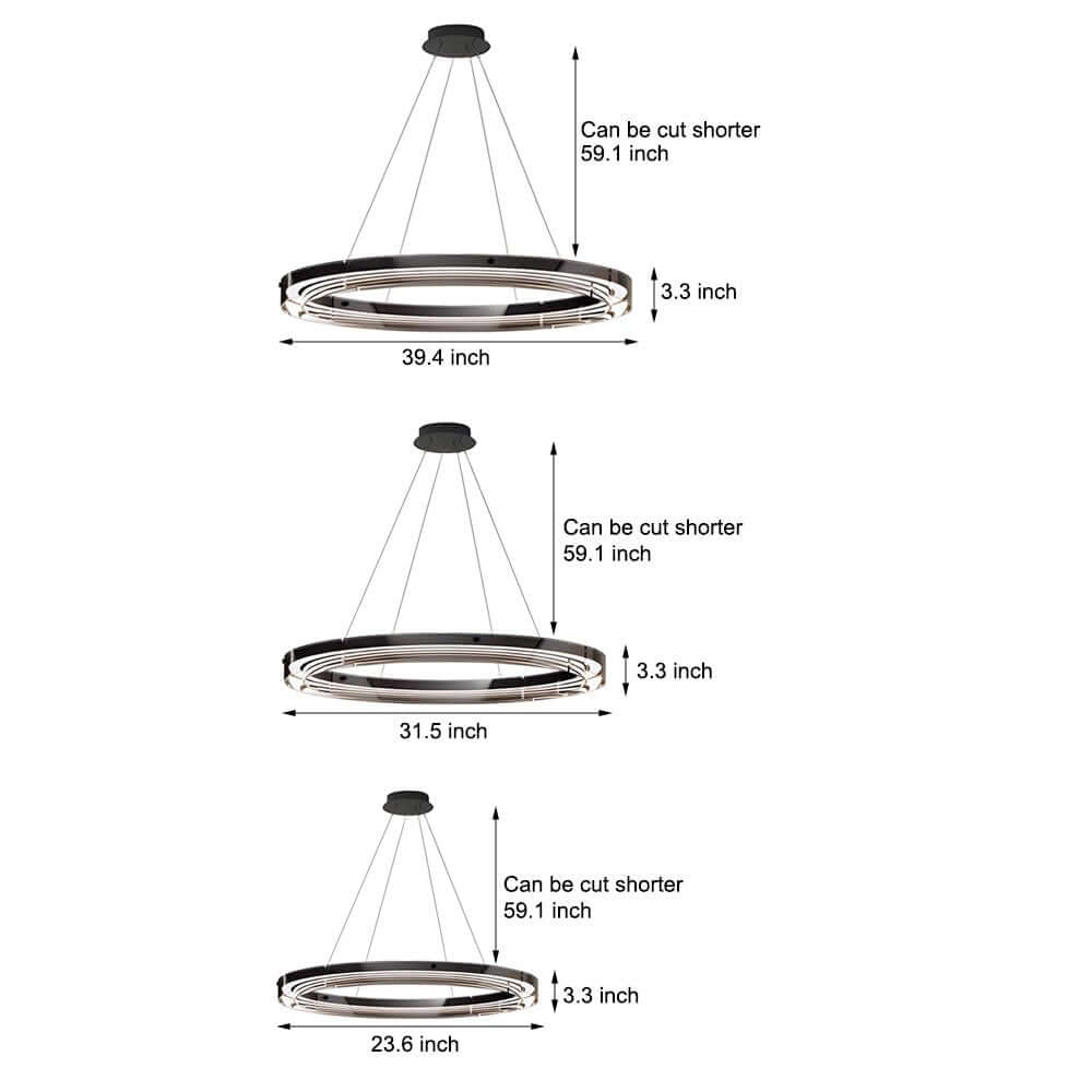Modern Black LED Ring Pendant Chandelier with Dimmable Light
