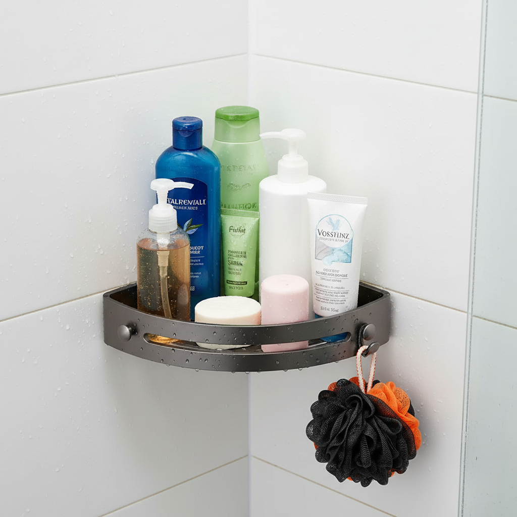 Drill-Free Transparent Shower Shelf