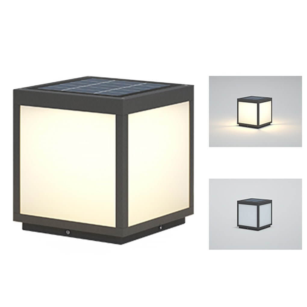 Modern Cube Outdoor Post Light with Warm LED Glow