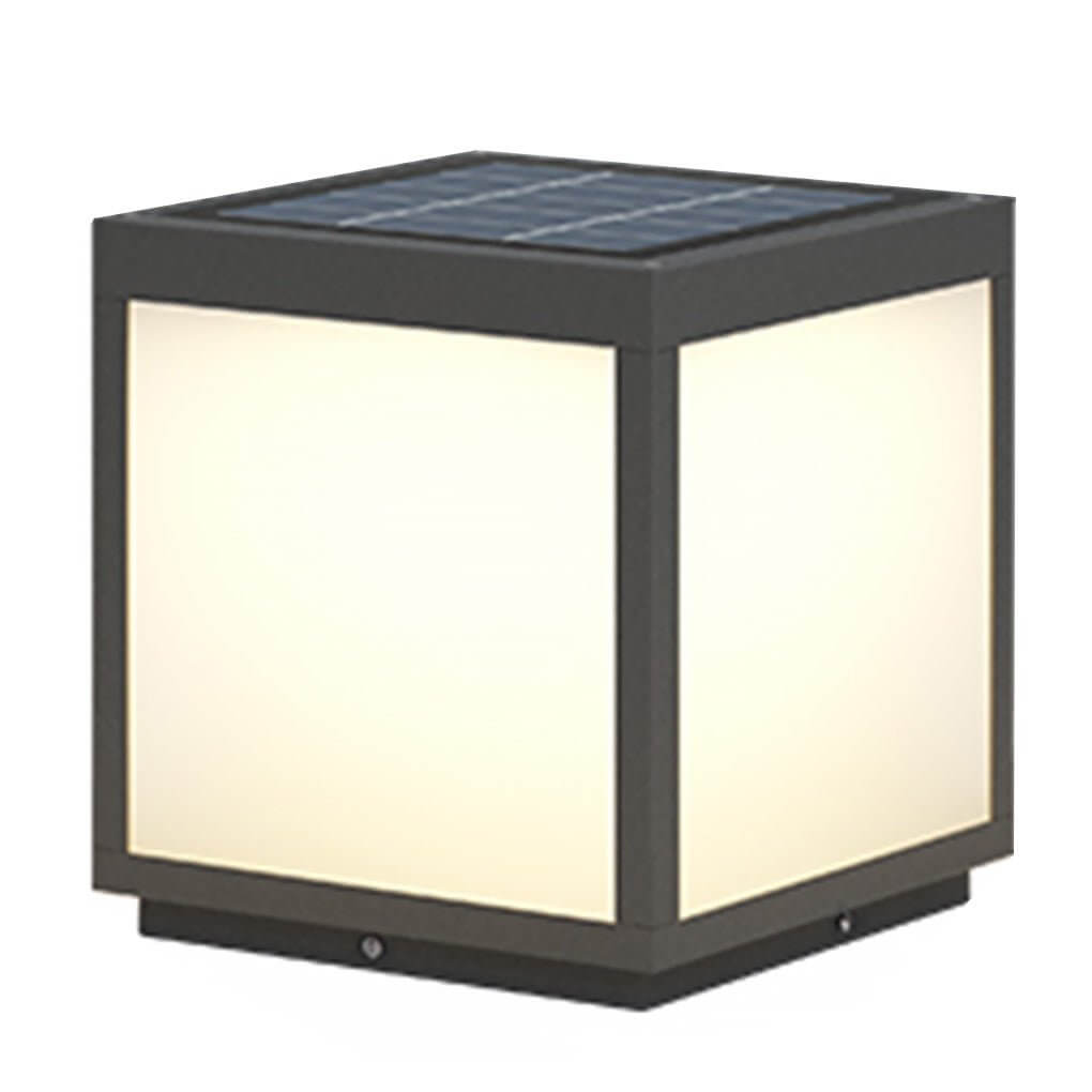 Modern Cube Outdoor Post Light with Warm LED Glow