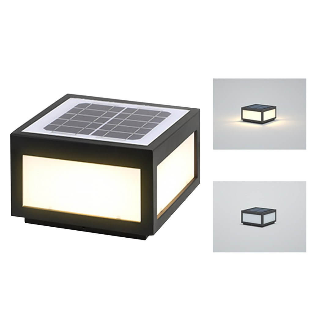 Modern Cube Outdoor Post Light with Warm LED Glow