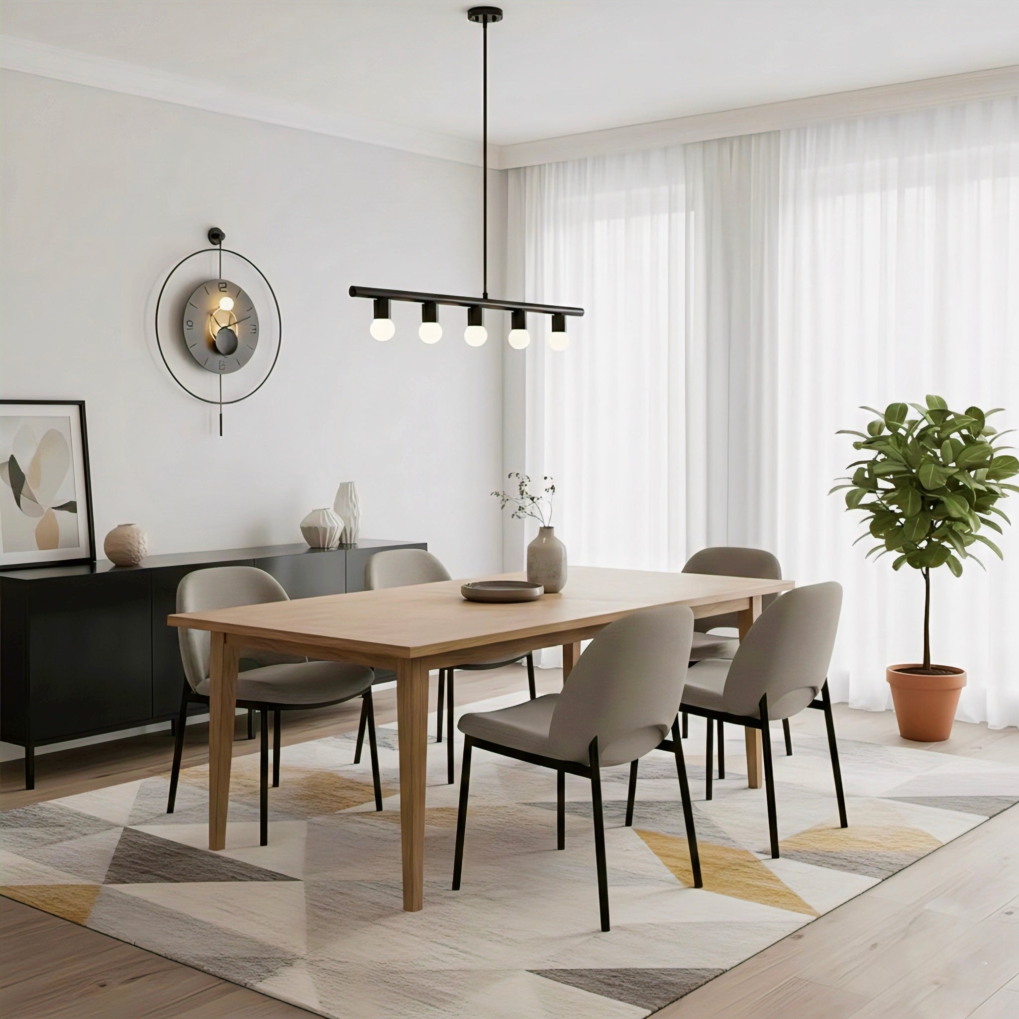 Modern Hanging Metal Wall Clock with Sculptural Pendant Accent