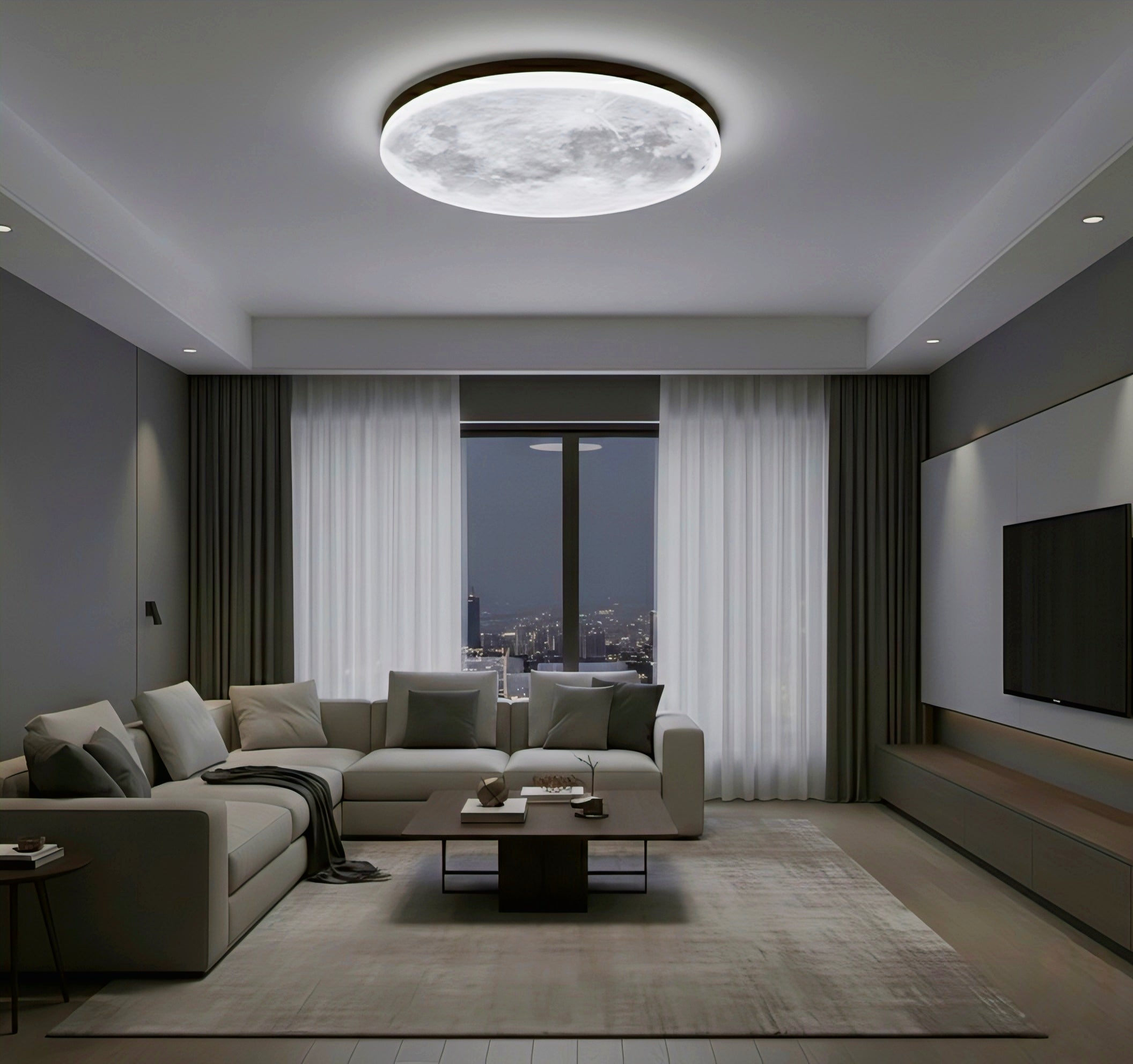 Minimalist Moon Round LED Ceiling Light with Warm Ambient Glow