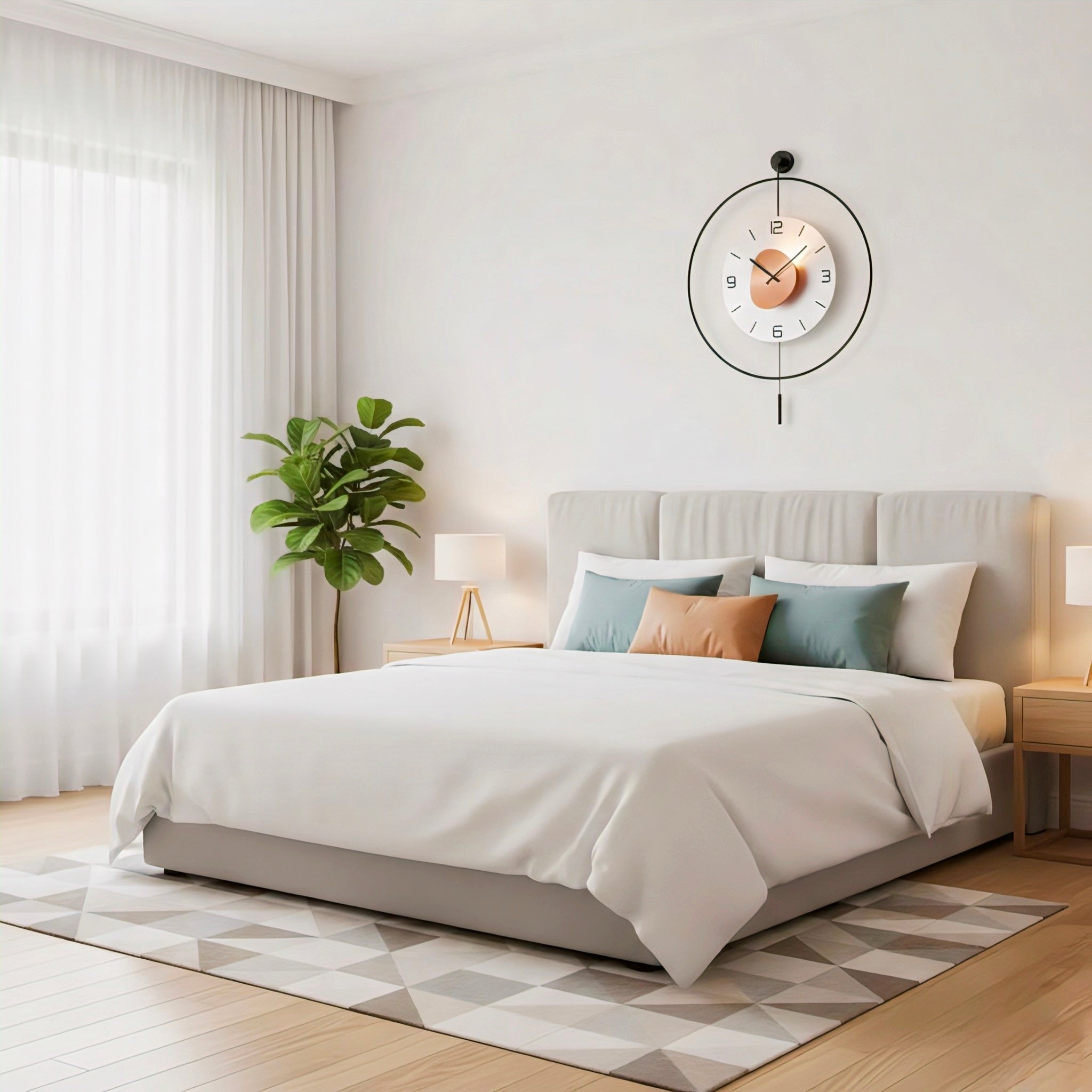 Modern Hanging Metal Wall Clock with Sculptural Pendant Accent