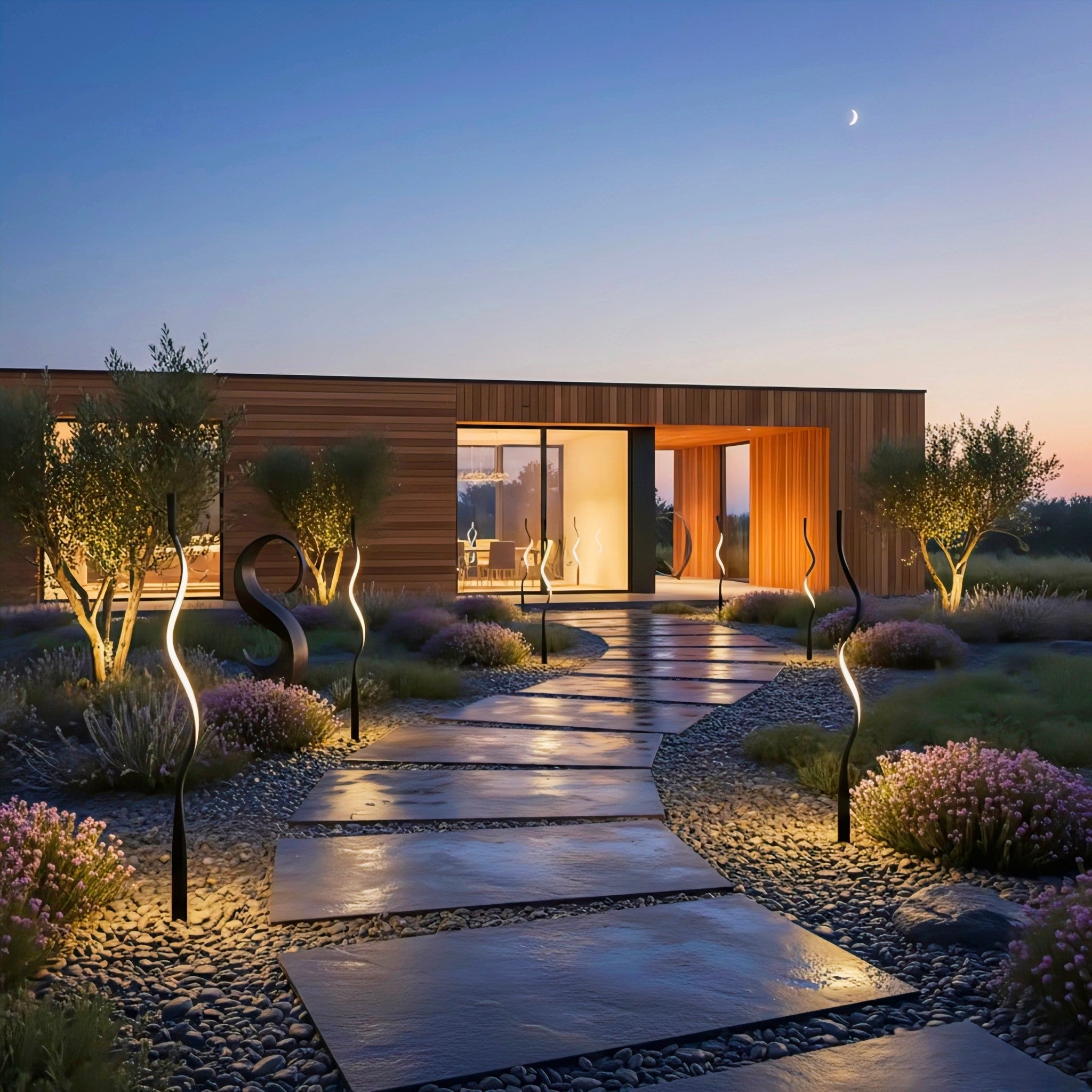 Sculptural Solar Pathway Lighting with a Modern Organic Silhouette