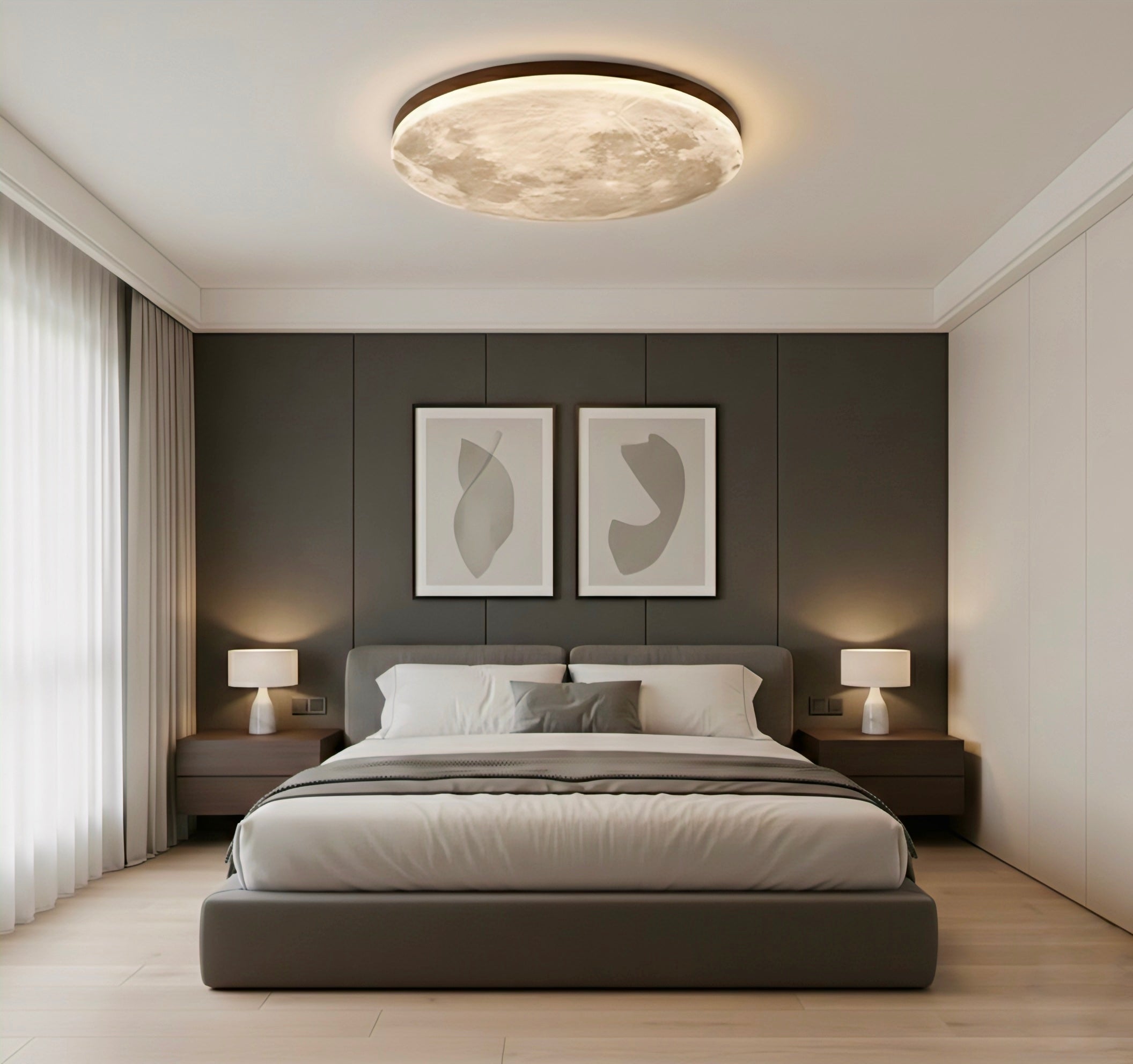 Minimalist Moon Round LED Ceiling Light with Warm Ambient Glow
