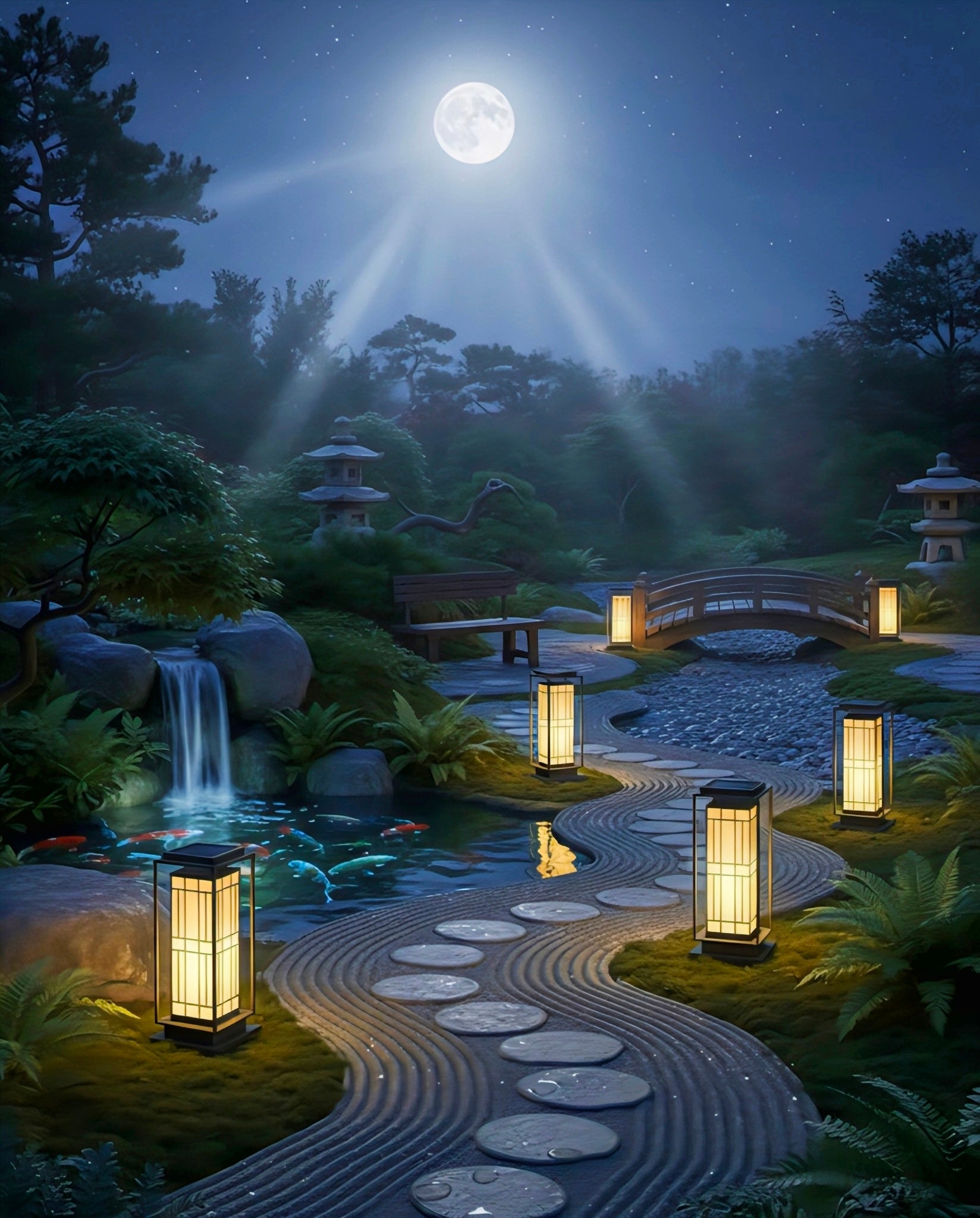 Asian-Inspired Solar Path Lantern with Warm Vintage Glow