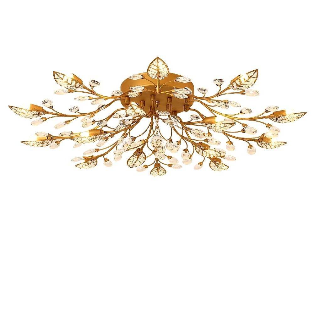 Floral-Inspired Crystal Flush-Mount Chandelier with Ambient Glow