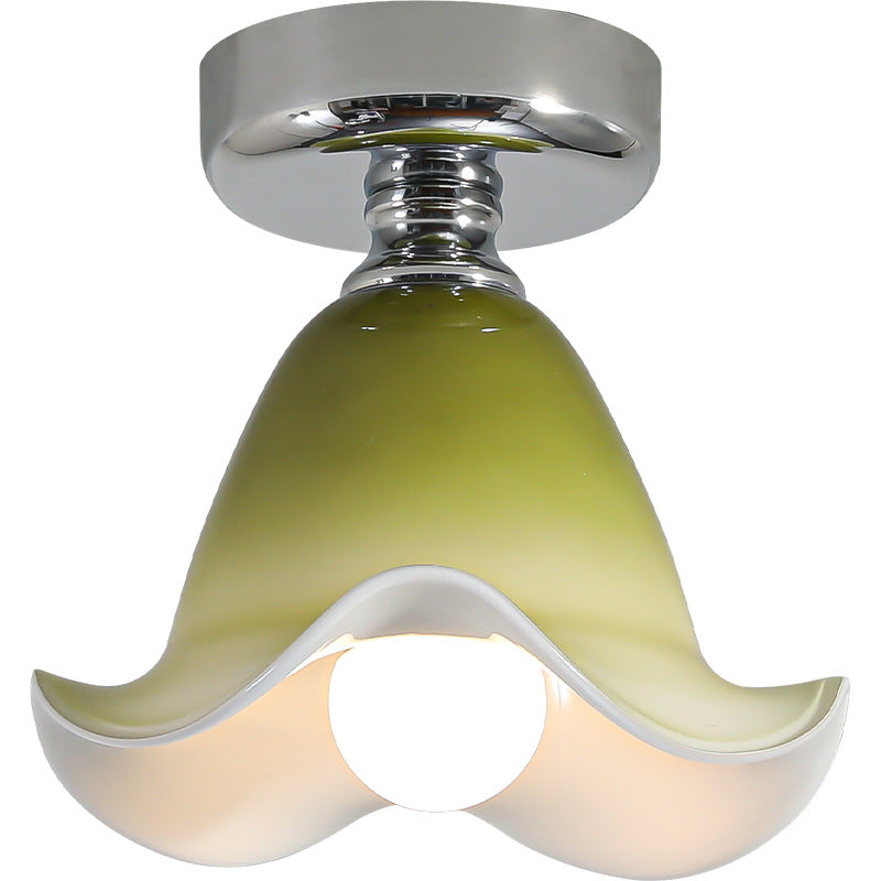 French-Inspired Semi-Flush Ceiling Light with Green Glass Shade
