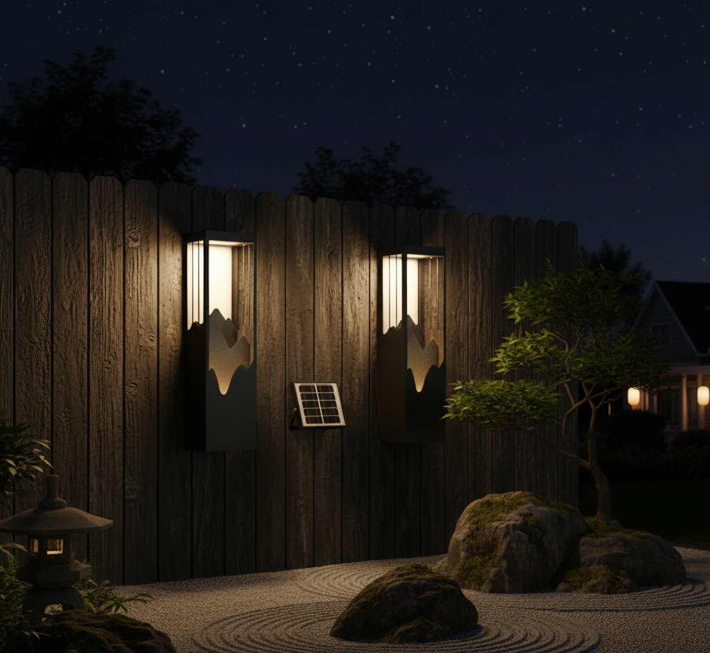 Sculptural Mountain Landscape Outdoor Wall Lamp with Warm Architectural Glow