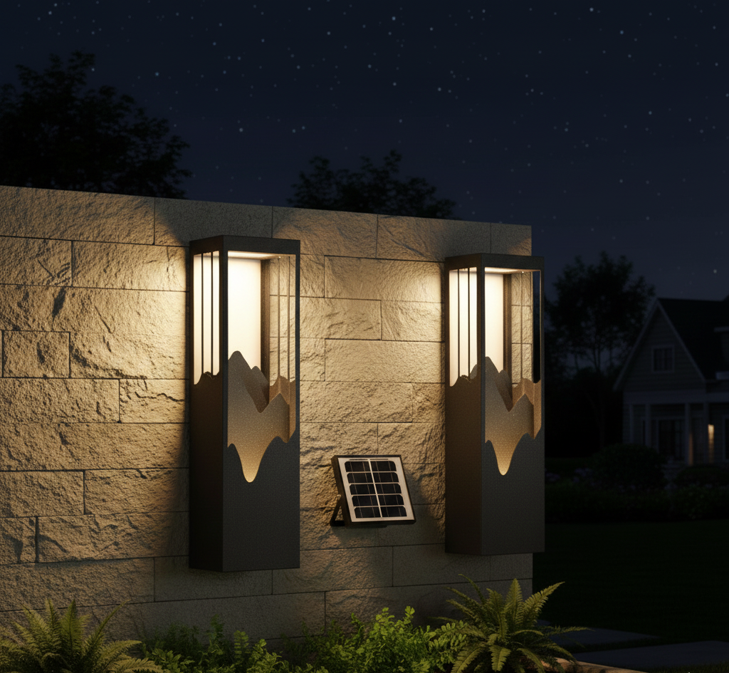 Sculptural Mountain Landscape Outdoor Wall Lamp with Warm Architectural Glow