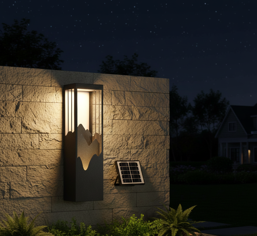 Sculptural Mountain Landscape Outdoor Wall Lamp with Warm Architectural Glow