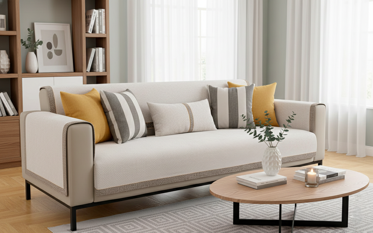 Luxury Chenille Sofa Cover with Elegant Tweed Texture