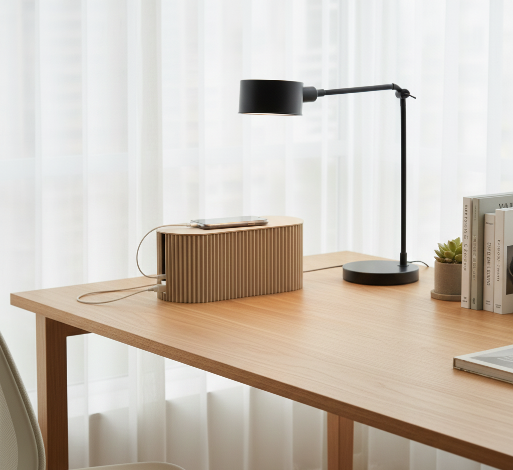 Minimalist Cable Storage Box with Elegant Flat-Top Design