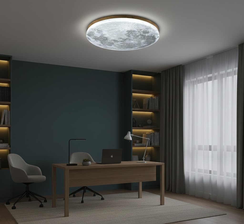 Minimalist Moon Round LED Ceiling Light with Warm Ambient Glow
