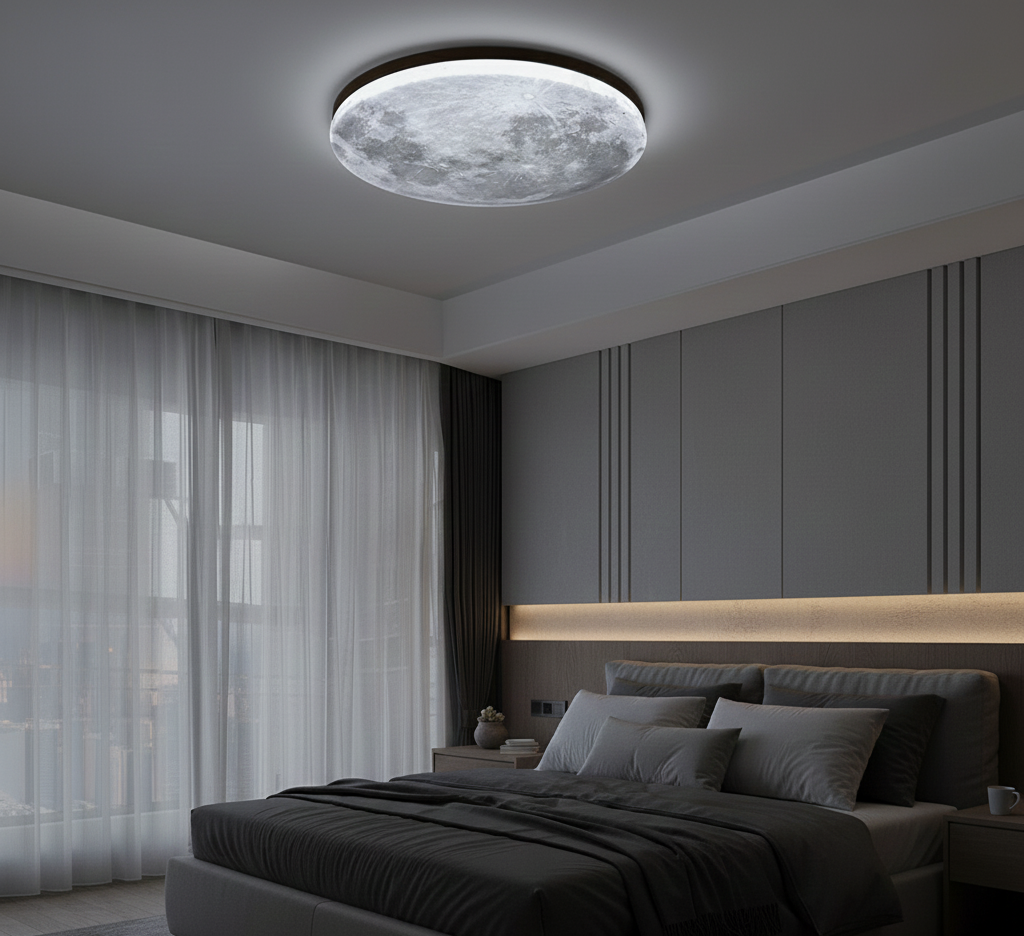 Minimalist Moon Round LED Ceiling Light with Warm Ambient Glow