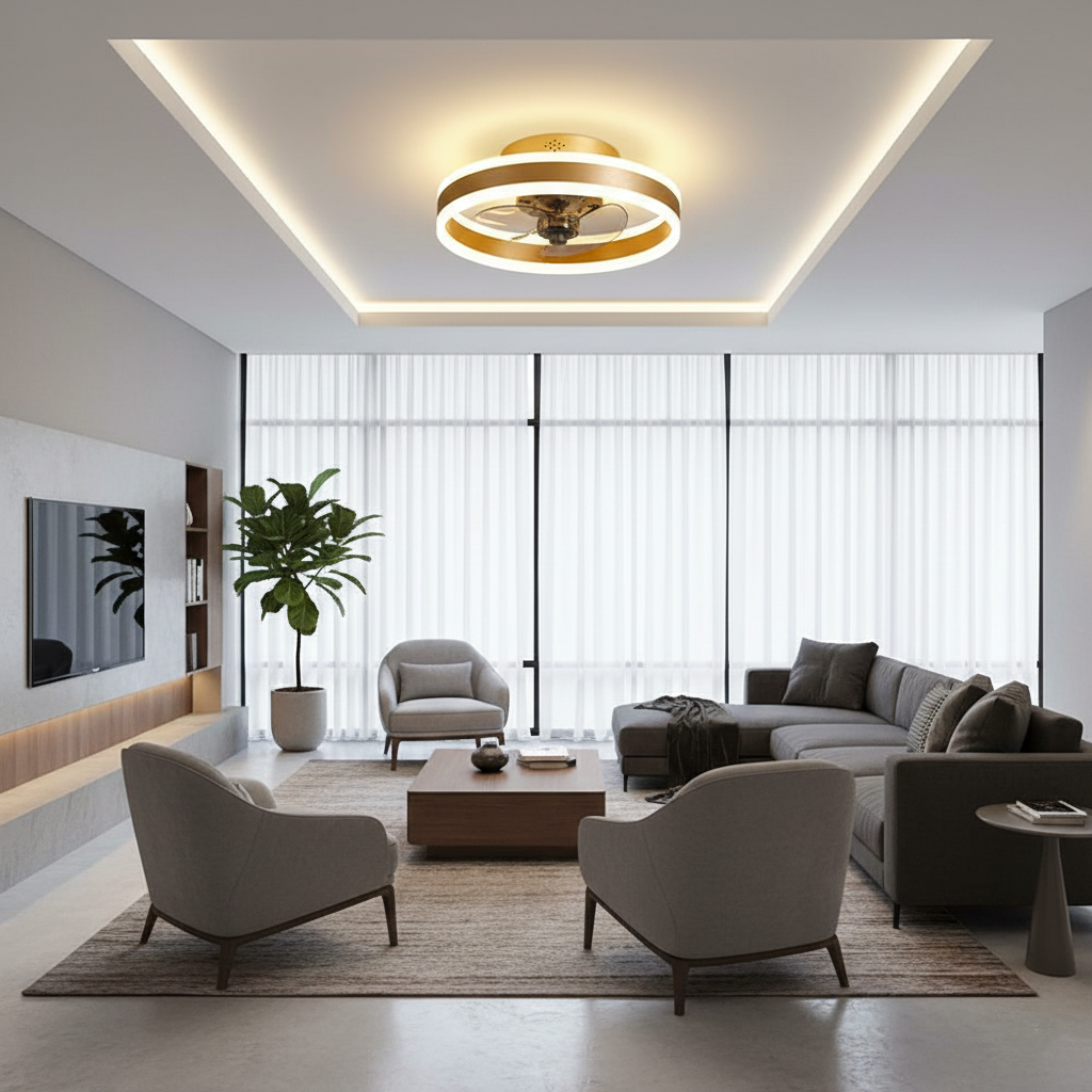 Modern Circular Ceiling Fan Light with Dimmable LED Ambience