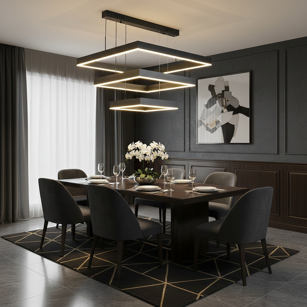 Minimalist Square LED Chandelier with Adjustable Ambient Lighting