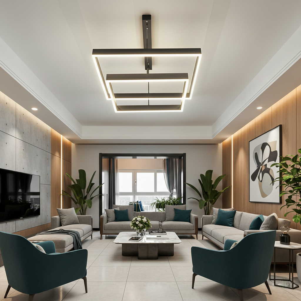 Minimalist Square LED Chandelier with Adjustable Ambient Lighting