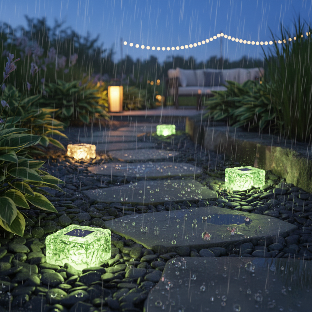 Solar Ice Cube Garden Lights with Colourful Ambient Glow