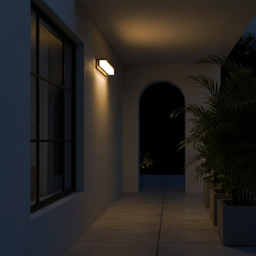 Contemporary Stainless Steel Outdoor Wall Light with Linear LED Glow