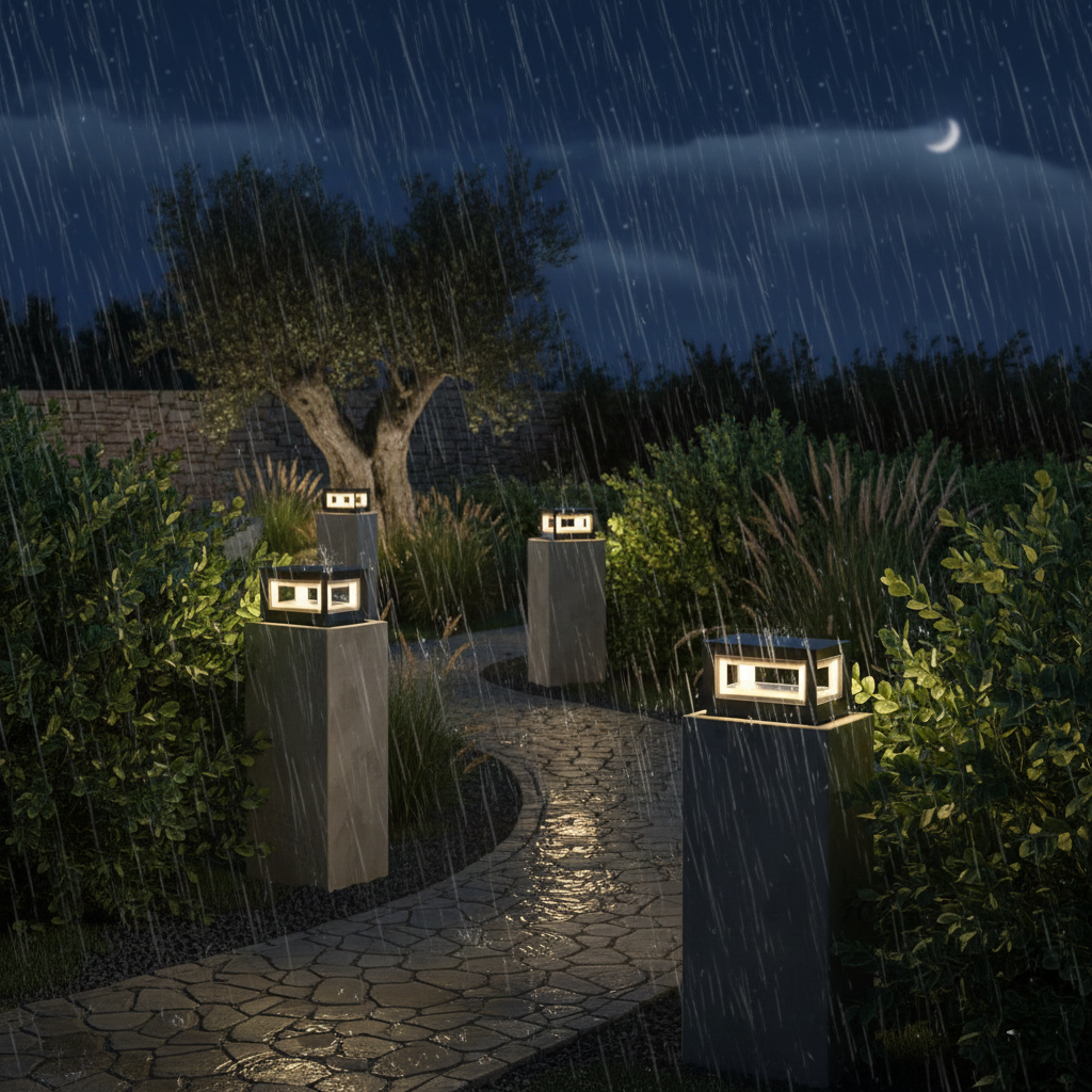 Hollow Solar Fence Post Light with Layered Modern Design