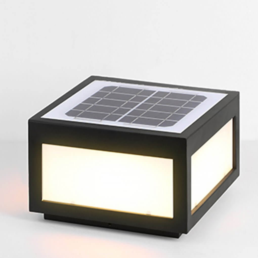 Modern Cube Outdoor Post Light with Warm LED Glow
