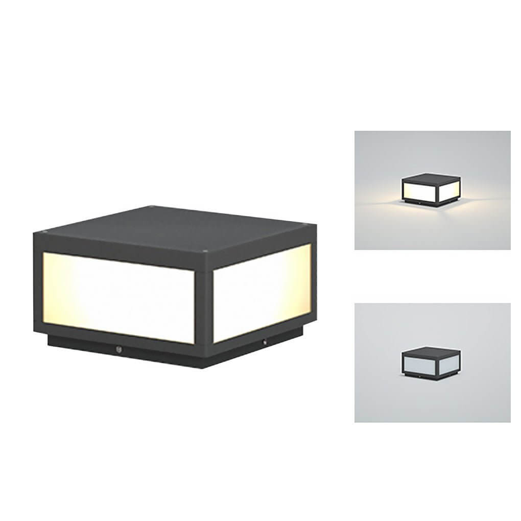 Modern Cube Outdoor Post Light with Warm LED Glow