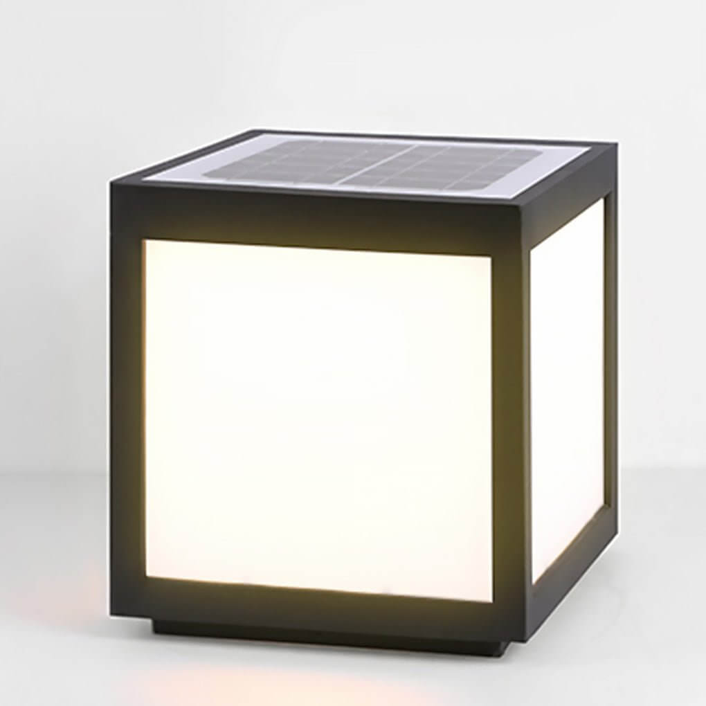 Modern Cube Outdoor Post Light with Warm LED Glow