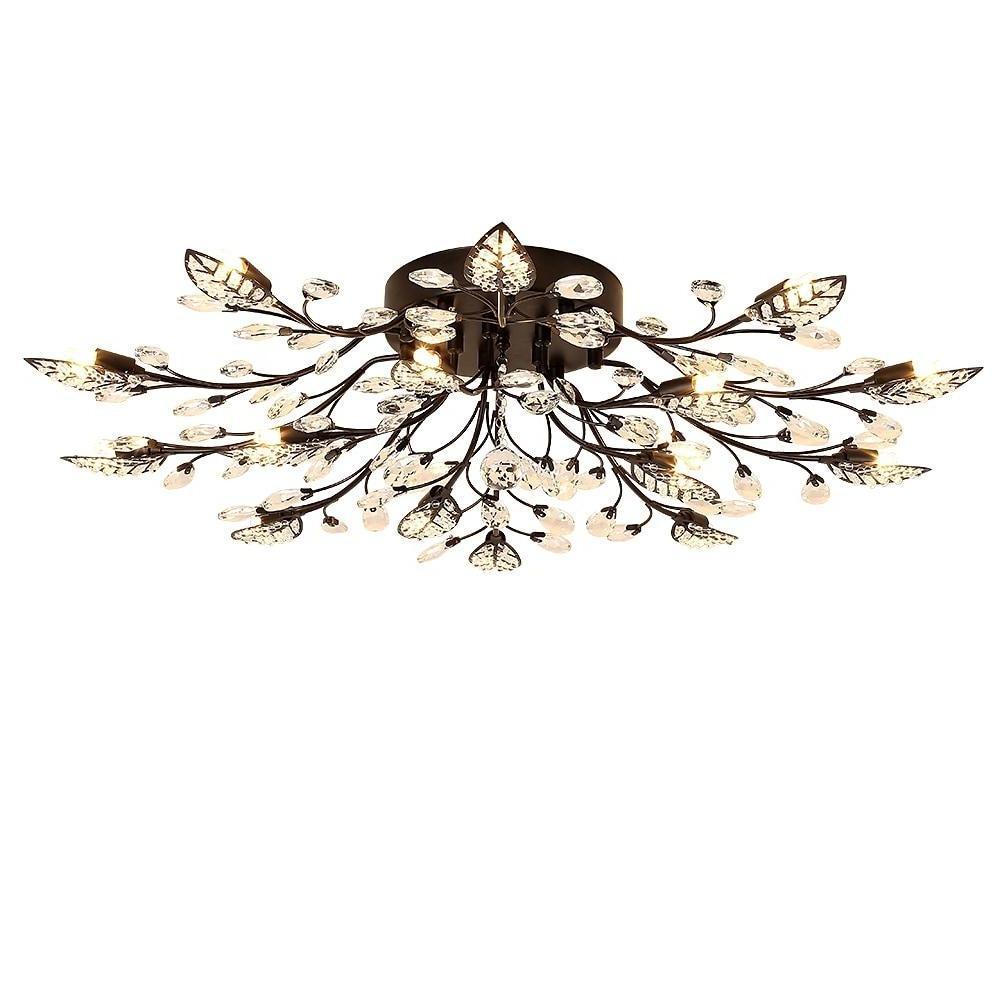 Floral-Inspired Crystal Flush-Mount Chandelier with Ambient Glow