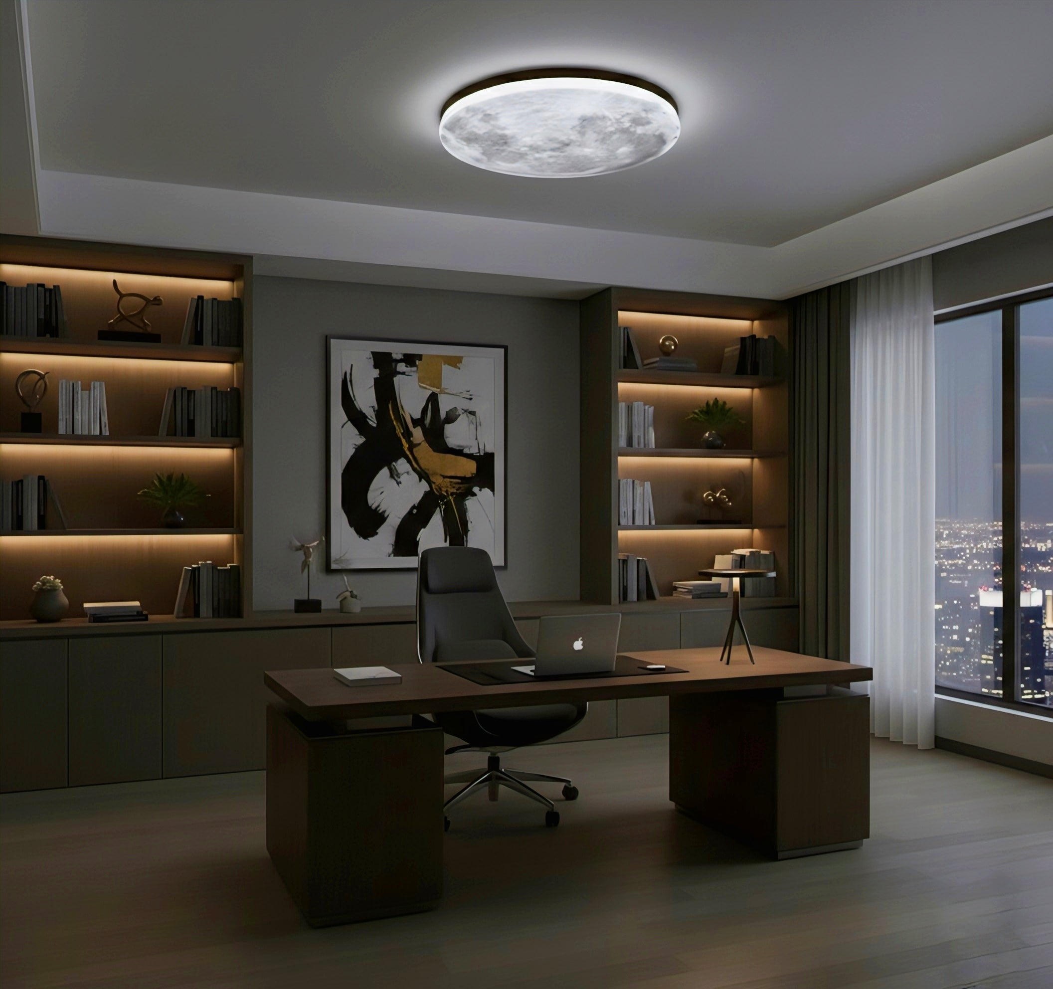 Minimalist Moon Round LED Ceiling Light with Warm Ambient Glow