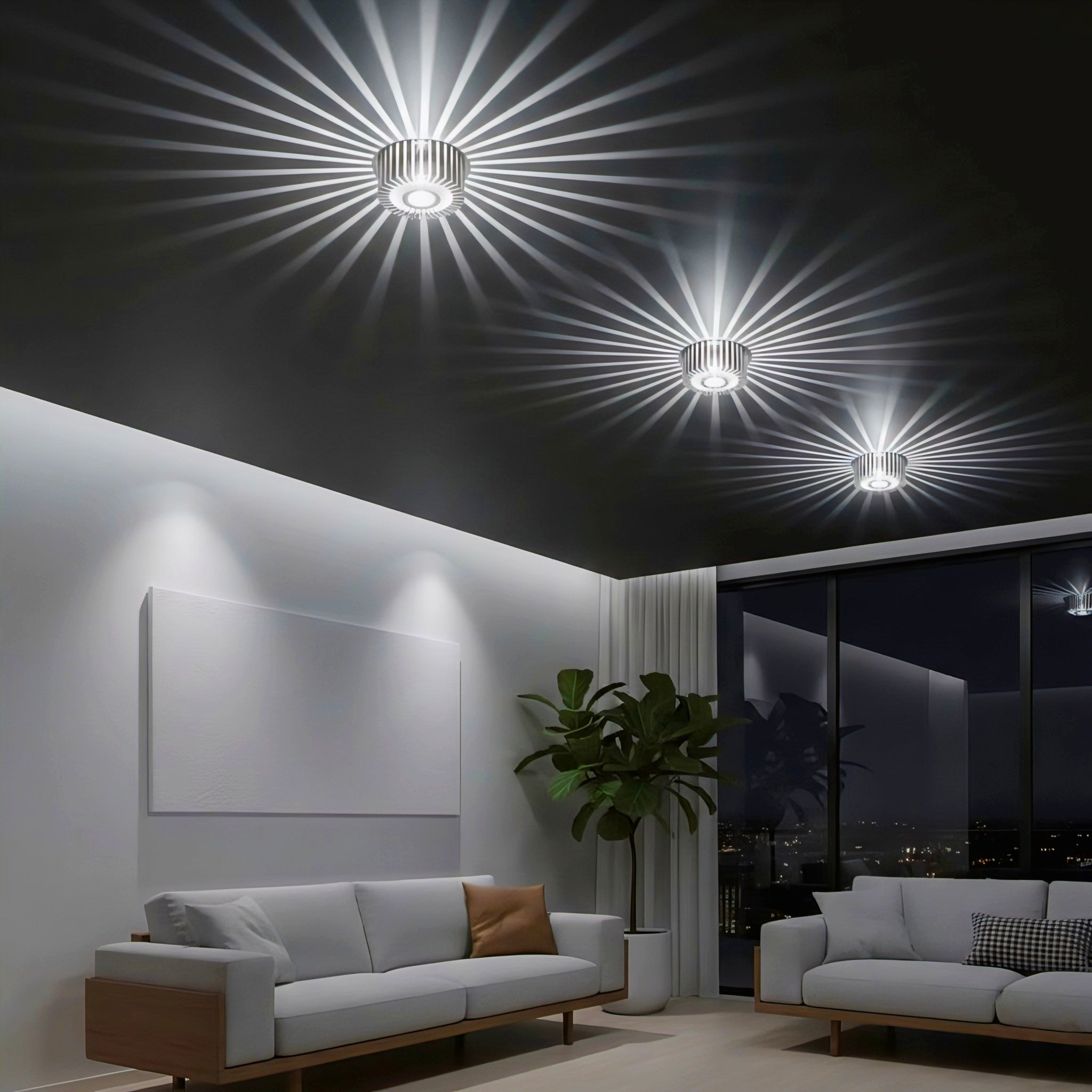 Geometric Flush-Mount Ceiling Light with Soft Ambient Glow