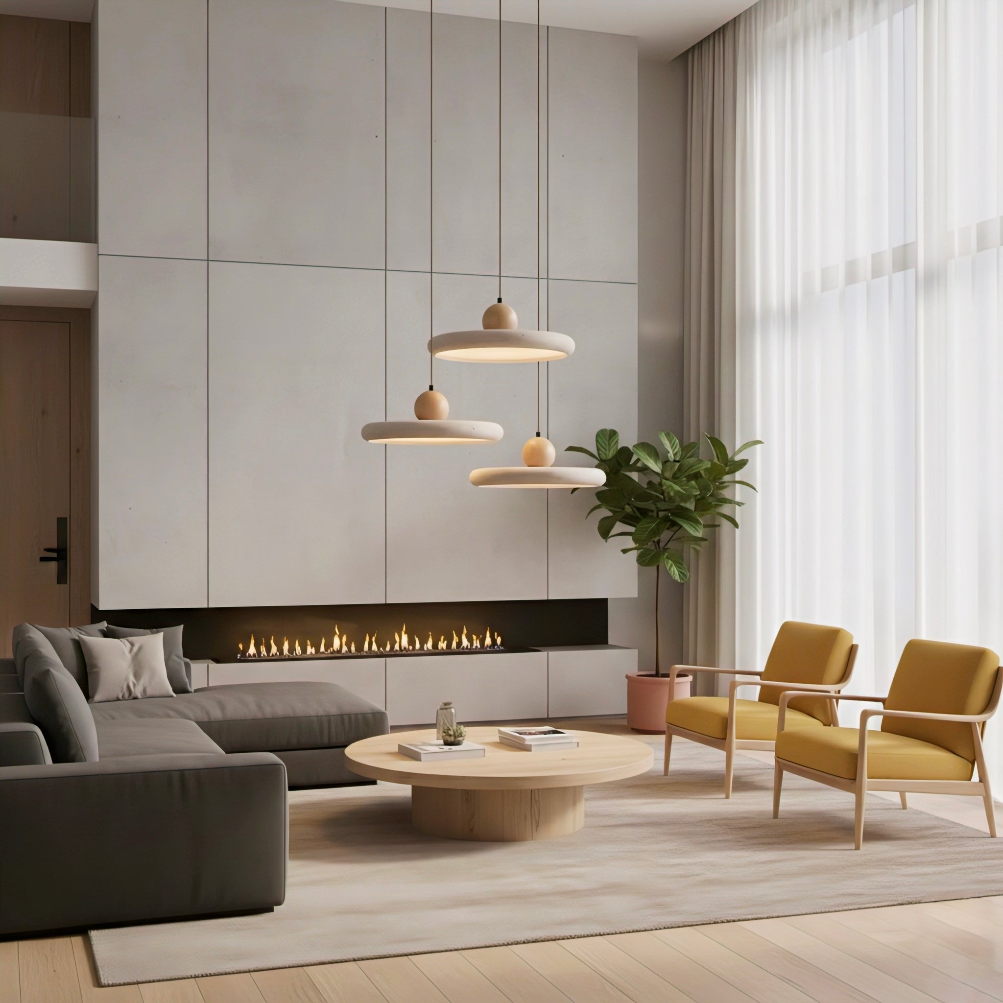 Natural Stone & Wood Pendant Light with Travertine Elegance