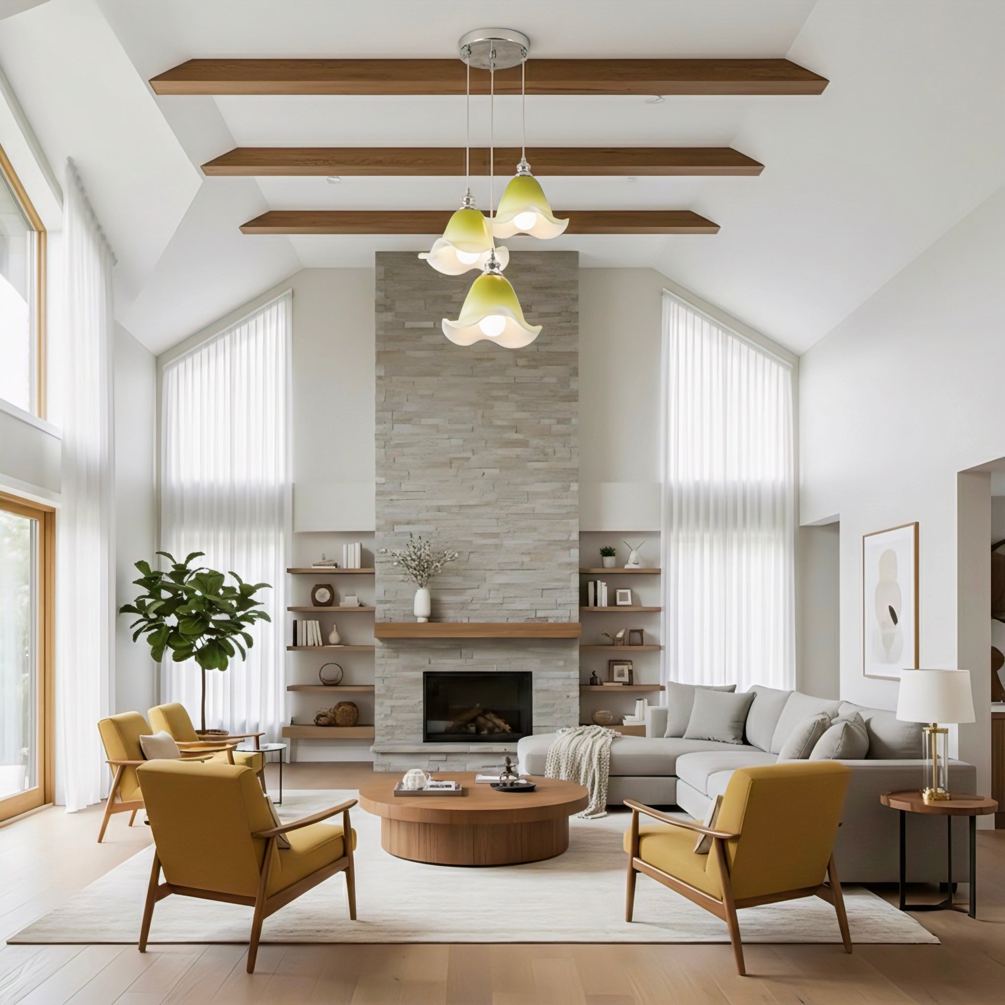 French-Inspired Semi-Flush Ceiling Light with Green Glass Shade