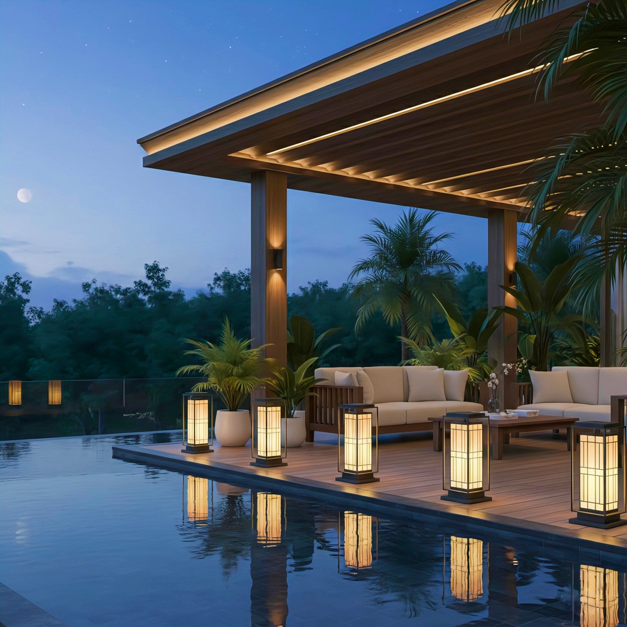 Asian-Inspired Solar Path Lantern with Warm Vintage Glow