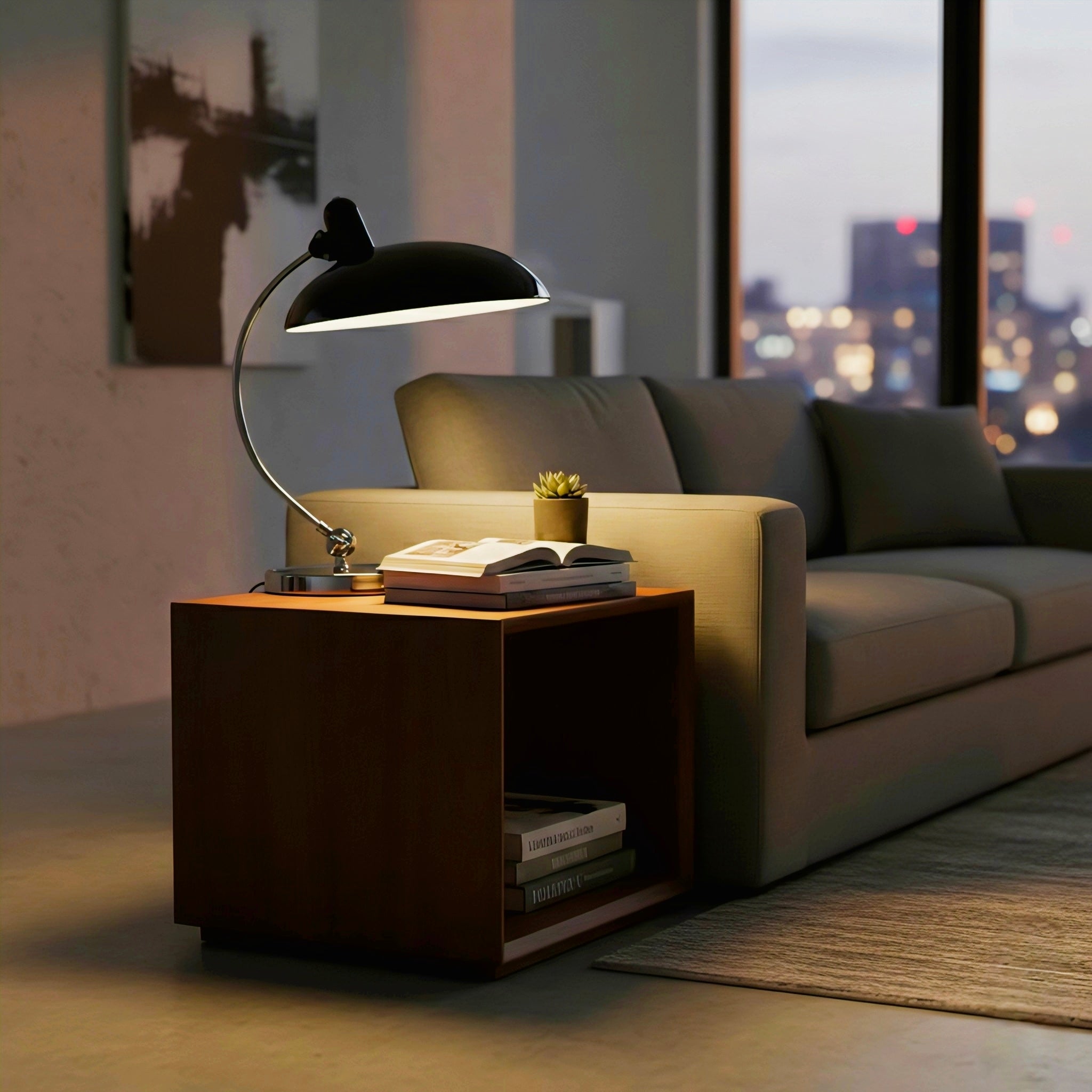 Bauhaus-Inspired Arc Table Lamp with Scandinavian Elegance